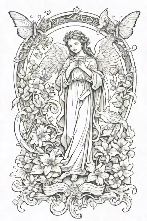 Guardian Angel With Snakes And Flowers And Butterflies