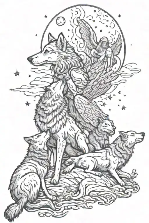 Angels And Wolf Howling At The Moon