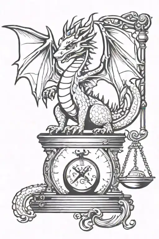 Baby Dragon Sitting On Top Of Libra Scale Balanced