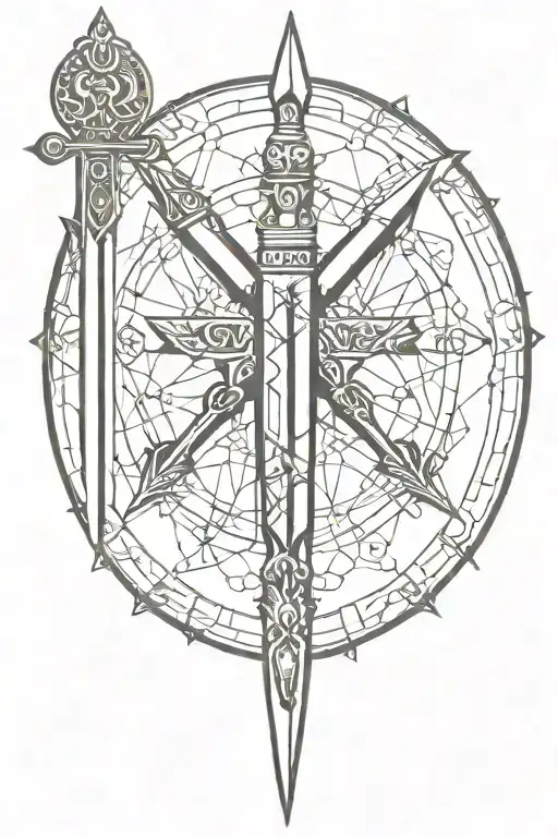 Geometrical Symbols Representing Pain And Acceptance With A Dagger
