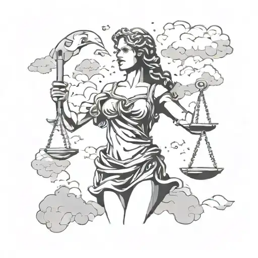 Lady Justice With A Blindfold Made Of A Cloud Shaped Like