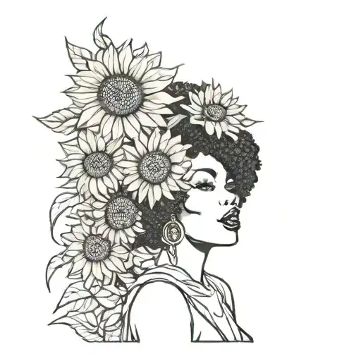 Black Pinup Afro Sunflowers
