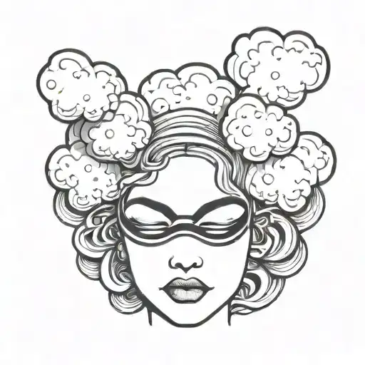 Lady Head With A Blindfold Made Of A Cloud Shaped Like