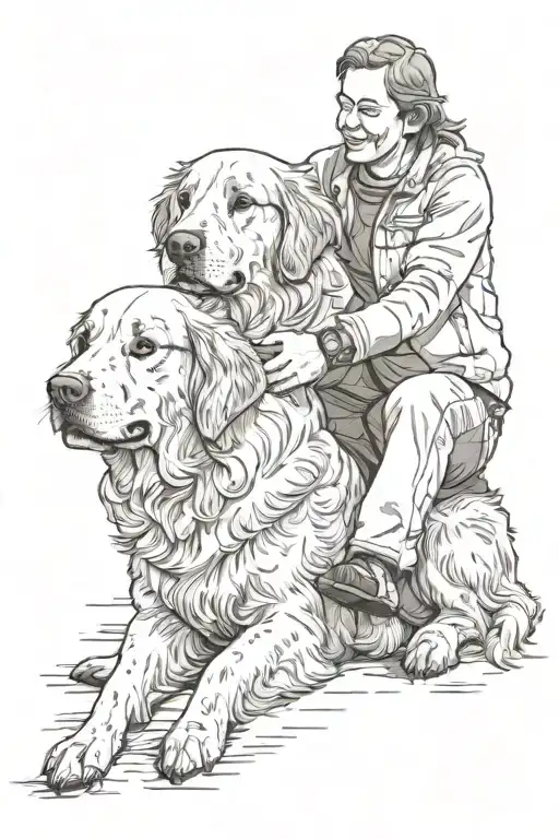 Golden Retriver Dog With Owner Sitting On His Back