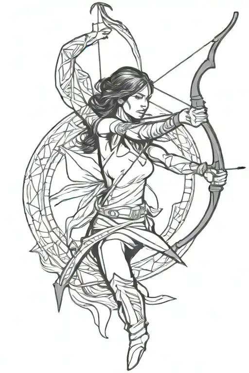 Woman Archer Shooting Arrow Sagittarius And Native American