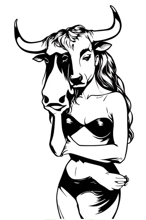 Woman Holding Bull Mask