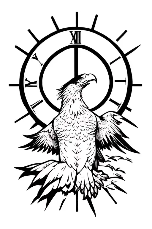 Peace And Lightining Storm And Time And Nature Tattoo With Eagle