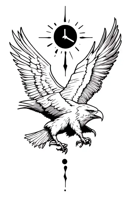 Peace And Lightining Storm And Time And Nature Tattoo With Eagle