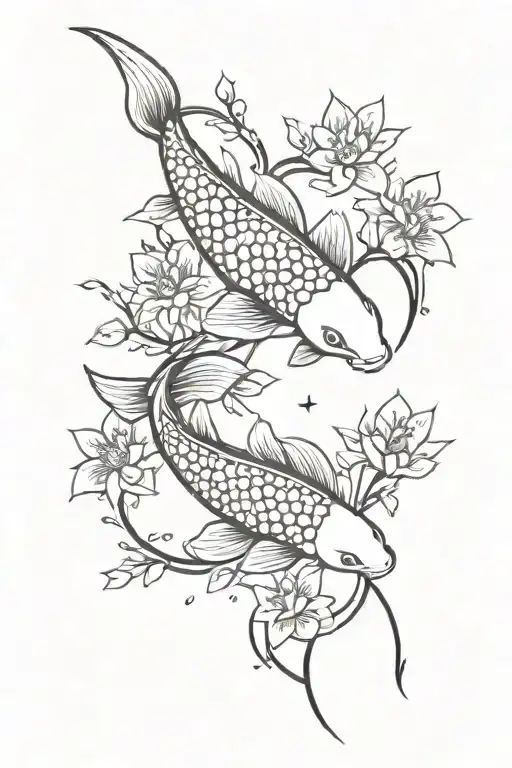 Cherry Blossom And Koi Fish With Stars
