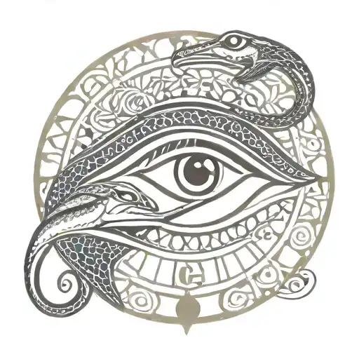 Eye Of Horus Surrounded By A Snake Eating Himself Circular Pattern