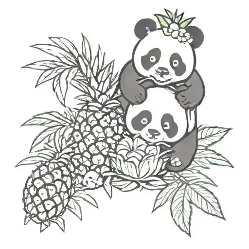 Panda And Pineapple Surrounded By Lotu
