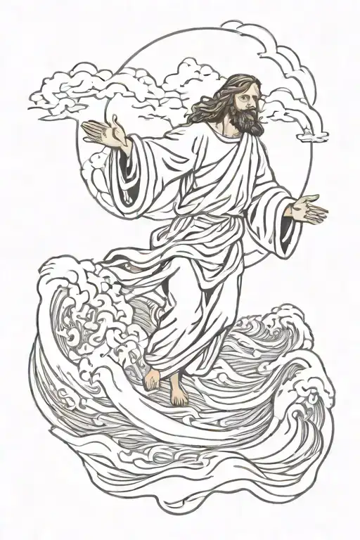 Jesus Calming The Stormy Sea Wave In Fineline