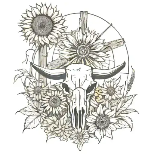 Sunflower Windmill Desert Flowers Bull Skull