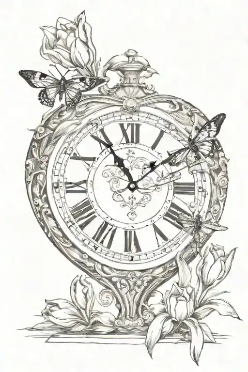 Heart Shaped Clock And Tulips And Dragonflies