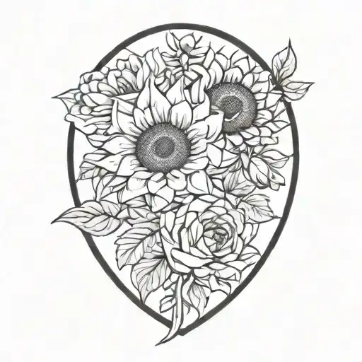 Sunflowers With Roses And Chrysanthemums Flower Surrounded