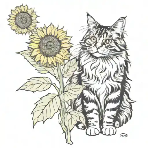 Maincoon With Sunflower Growing