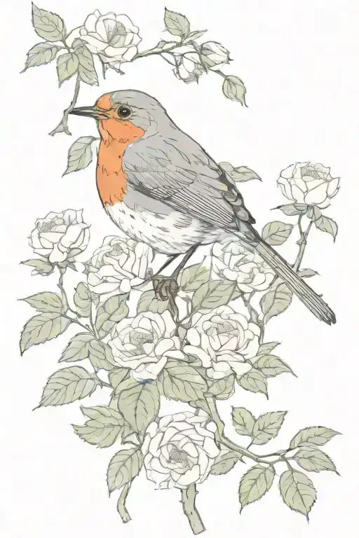 European Robin With York Rose