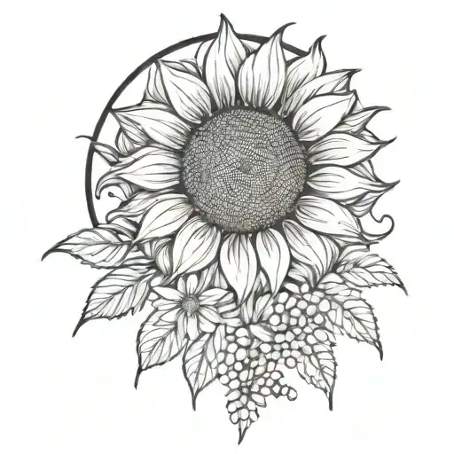 Large Sunflower Surrounded By A Rose And Chrysanthemum Flowers