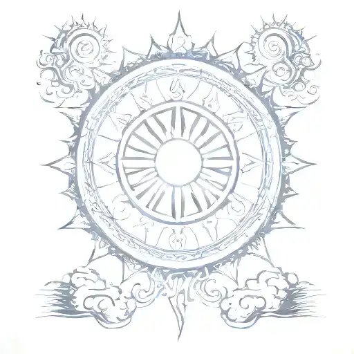 Wheel Of Dharma Inside The Sun With Sun Rays Shooting Outward