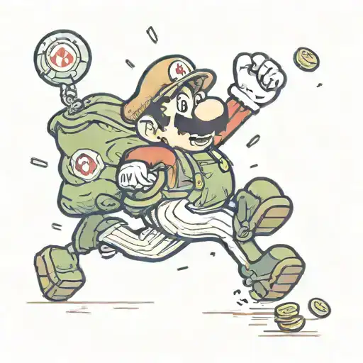 Mario Running With A Plug And Money Bag Overflowing With Coins