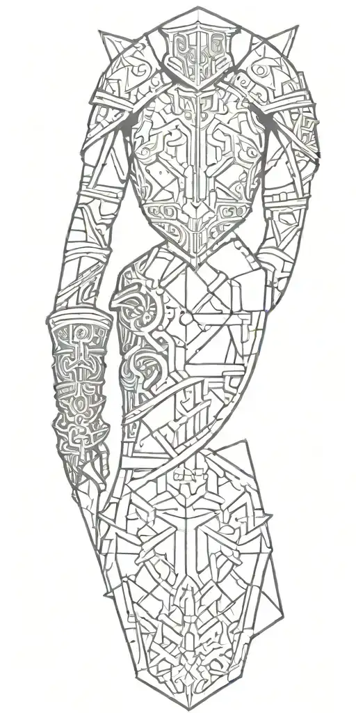 Geometric Tattoo Featuring Medieval Armor