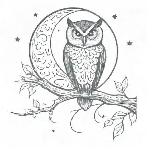 Crescent Moon And Owl