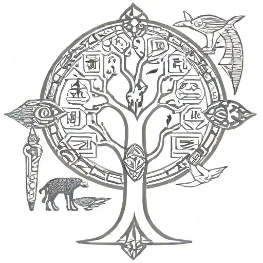 Egyptian Mythology Symbols Intertwined In A Tree Of Life