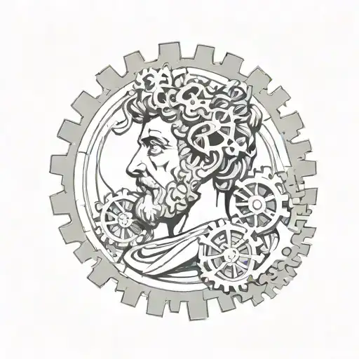 Marcus Aurelius With Clock Gears Forming The Shape