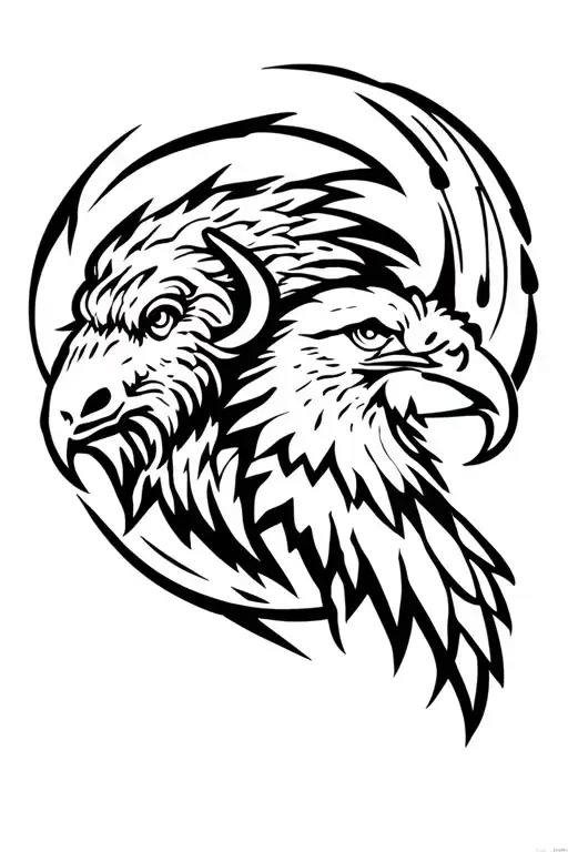 Buffalo And Eagle Unity Strength At Same