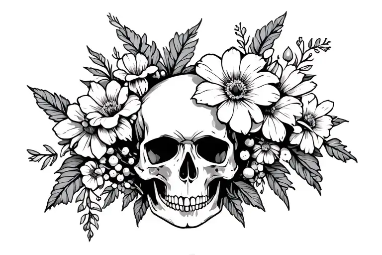 Flowers Growing Out Of A Skull Forarm Half Sleeve