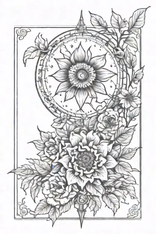 Sketch Of Tattoo On The Shin On The Theme Of The Tarot Card Moon With Flowers