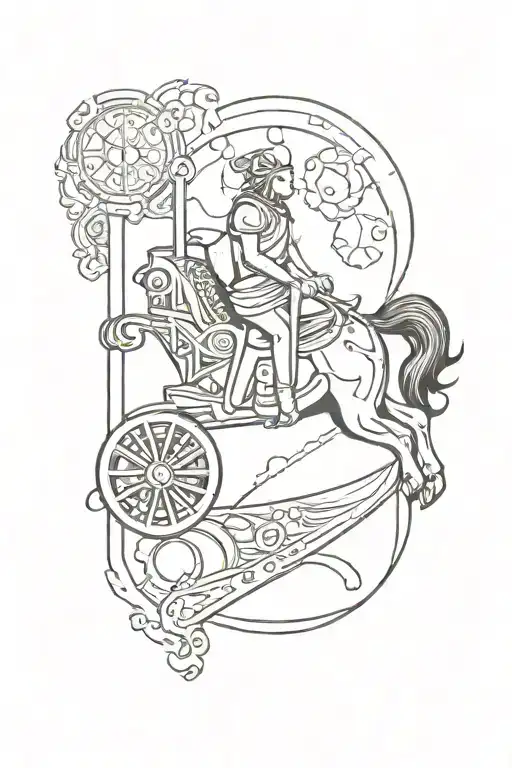 Tattoo On The Shin On The Theme Of The Tarot Card Chariot