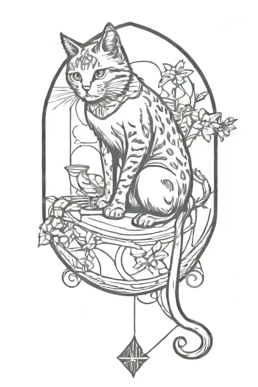 Tattoo On The Shin On The Theme Of The Tarot Card Hermit And Cat