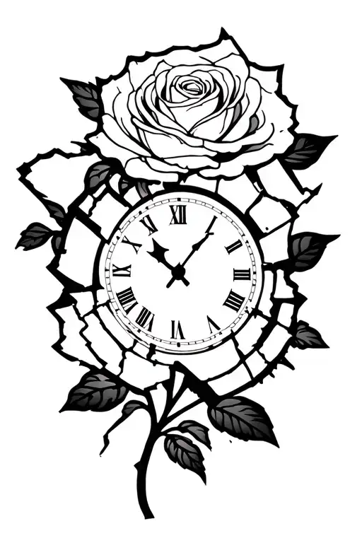 Broken Clock With Rose Surrounded