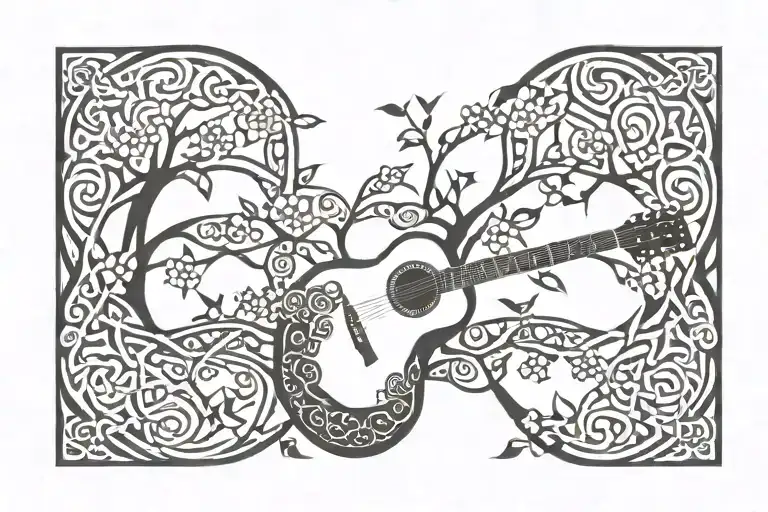 Guitar And Guitar Legends Flowers Celtic Tree