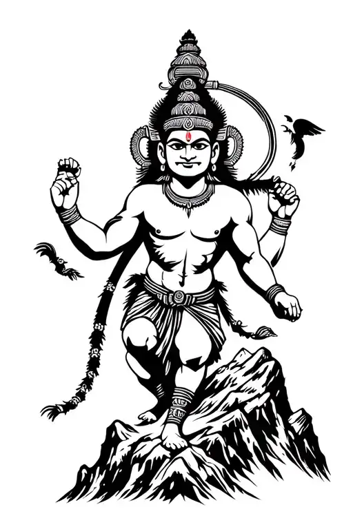 Hanuman Lifting The Mountain And Flying Away