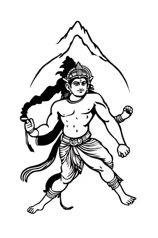 Hanuman Carrying The Mountain Above His Head