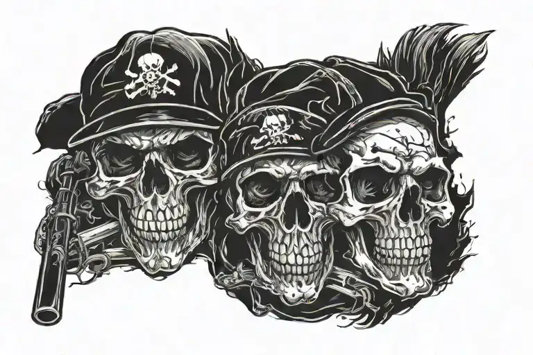 Three Skulls With A Baseball Hat