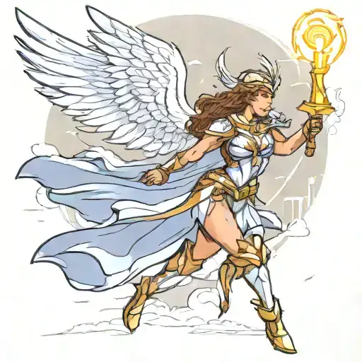 Valkyrie With Lightening Storm Background Floating In Sky