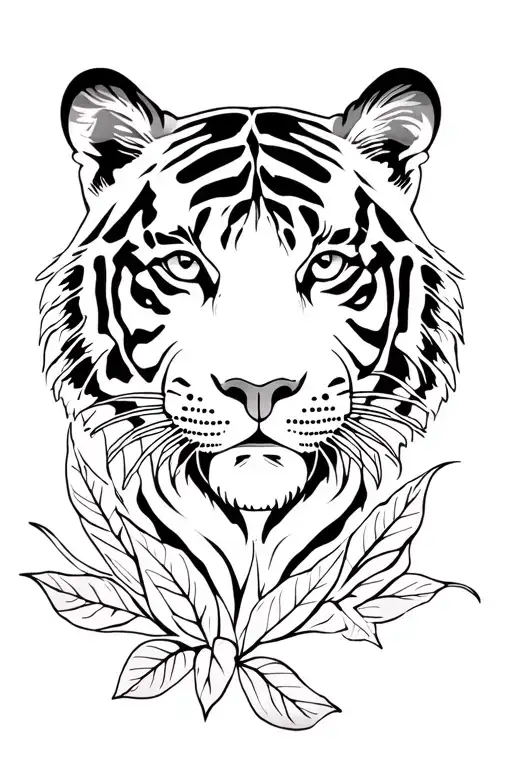 Tiger With Women Face And Leaves Fore Arm Sleeve