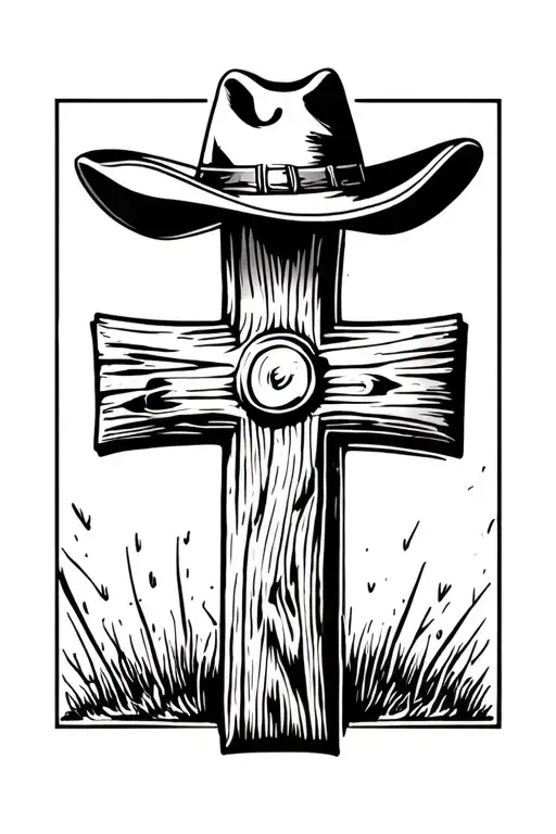 Simple Wooden Cross With A Cowboy Hat On Top