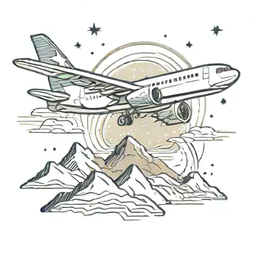 An Airplane Soaring Through A Starry Night Sky Over A Mountain Range