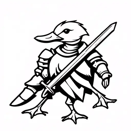 Duck In Armor Knight Holding A Sword
