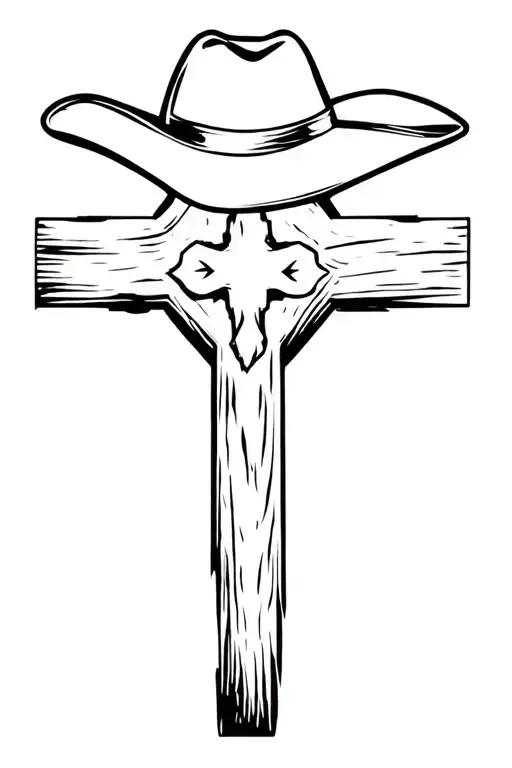 Simple Wooden Cross With A Cowboy Hat On Top