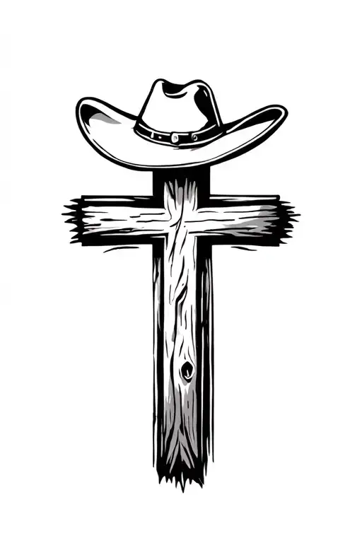 Simple Wooden Cross With A Cowboy Hat On Top