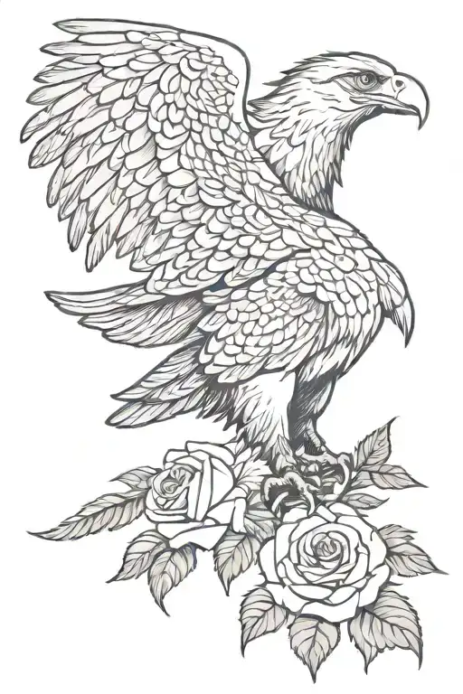 Eagle With One Wing And Roses