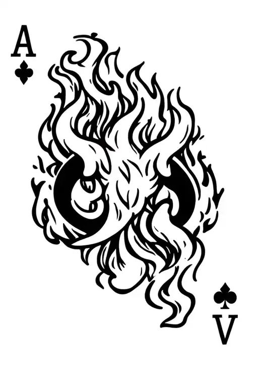 Aries Tattoo Design Featuring Fire On An Ace Of Spades Playing Card
