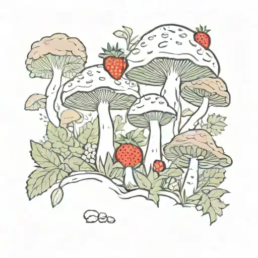Strawberries And Mushrooms Forest