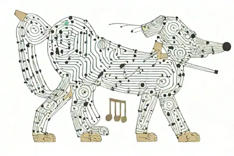 An Abstract Representation Of A Dog Made From Musical Instruments