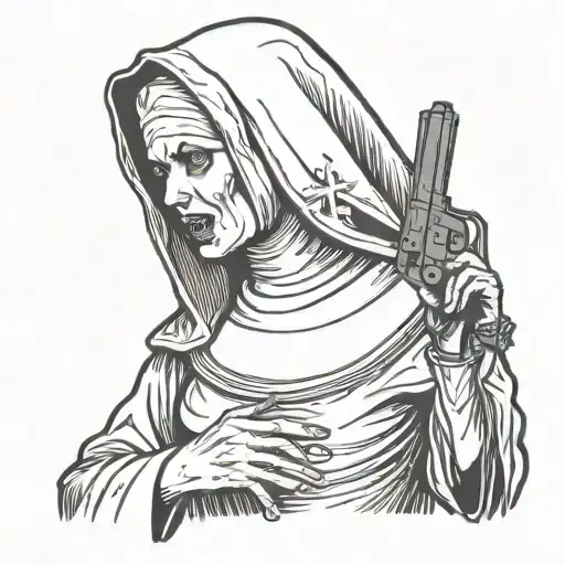 Sexy Demonic Nun Holding Gun Pointing To The Head Profile Holding